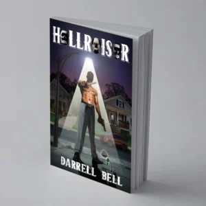 A book titled 'Hellraiser' by Darrell Bell with a dark, eerie cover.