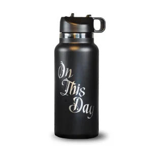 Black water bottle with 'On This Day' text in white.