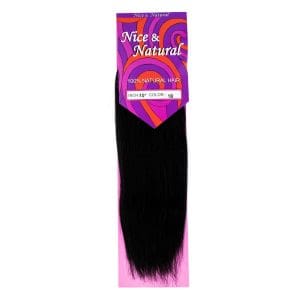 A package of long, straight black hair extensions.