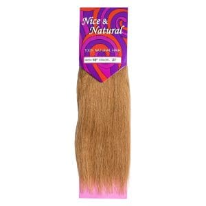 Packaged blonde synthetic hair extension labeled "Nice & Natural."