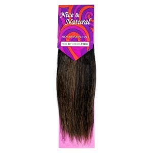 Packaged straight dark brown synthetic hair extension for braiding.