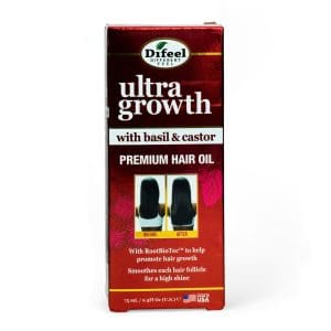 Ultra Growth hair oil with basil and castor oil for premium hair care.