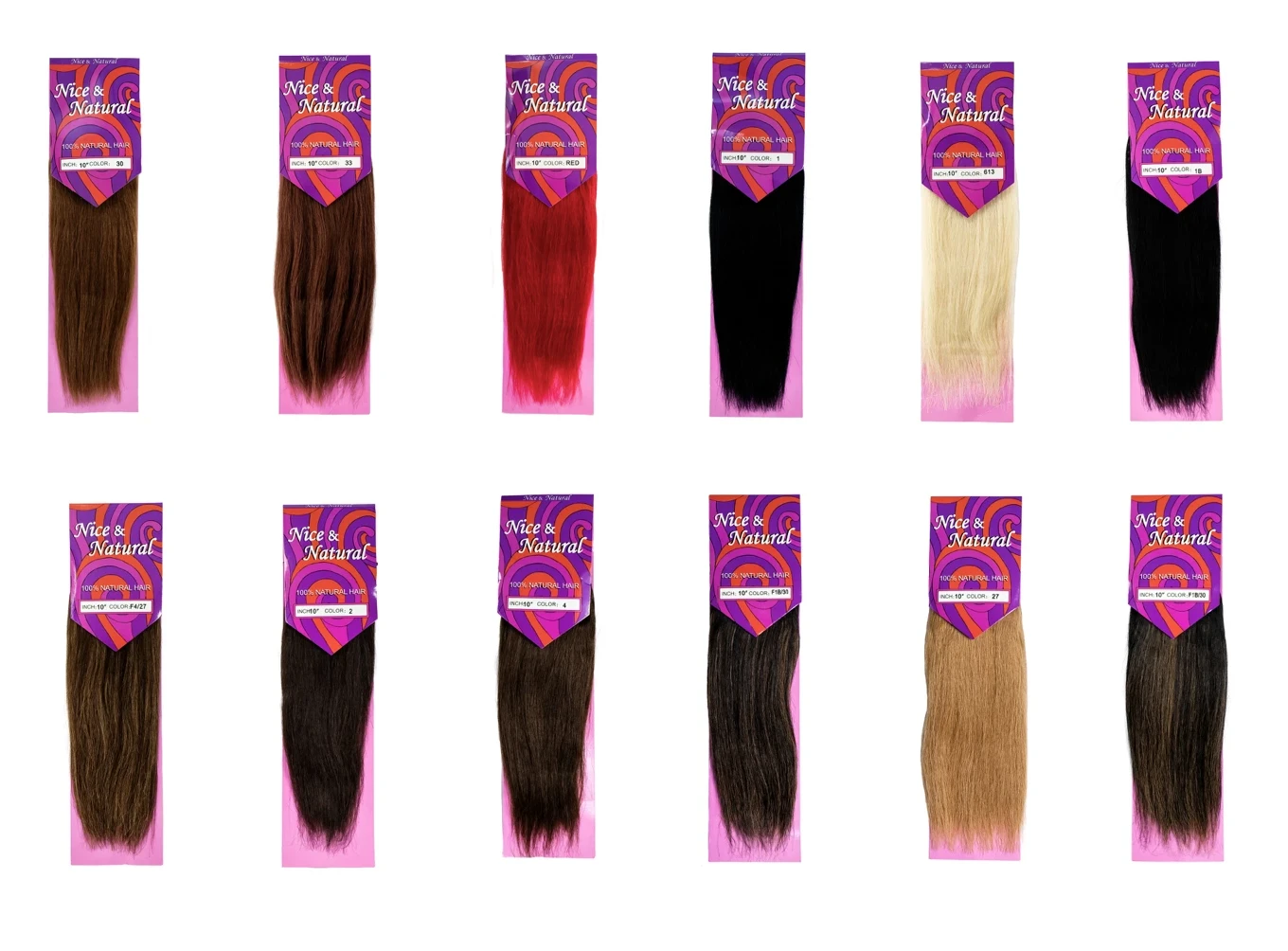 Various hair extensions in different colors and styles on display.