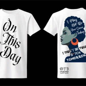 White tees showing typographic front and graphic back