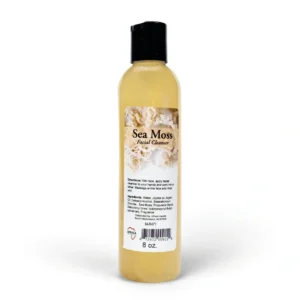 Sea moss facial cleanser bottle with black cap